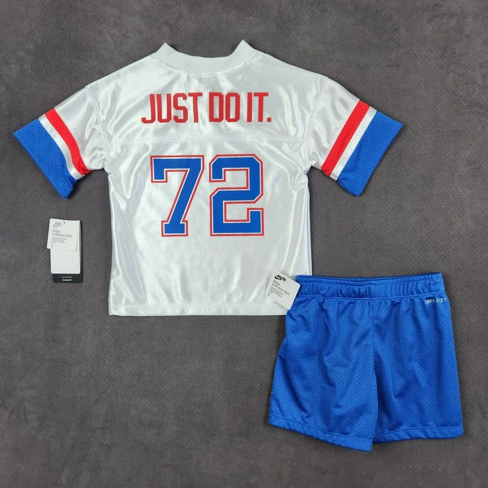 Nike 2-Piece Football Jersey Shorts Set Boys Size 4 Game Royal White‎ Red NEW